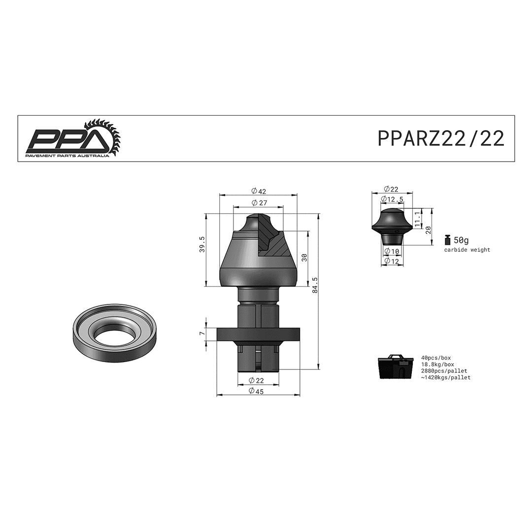 PPARZ22/22 milling pick, image 4 of 4
